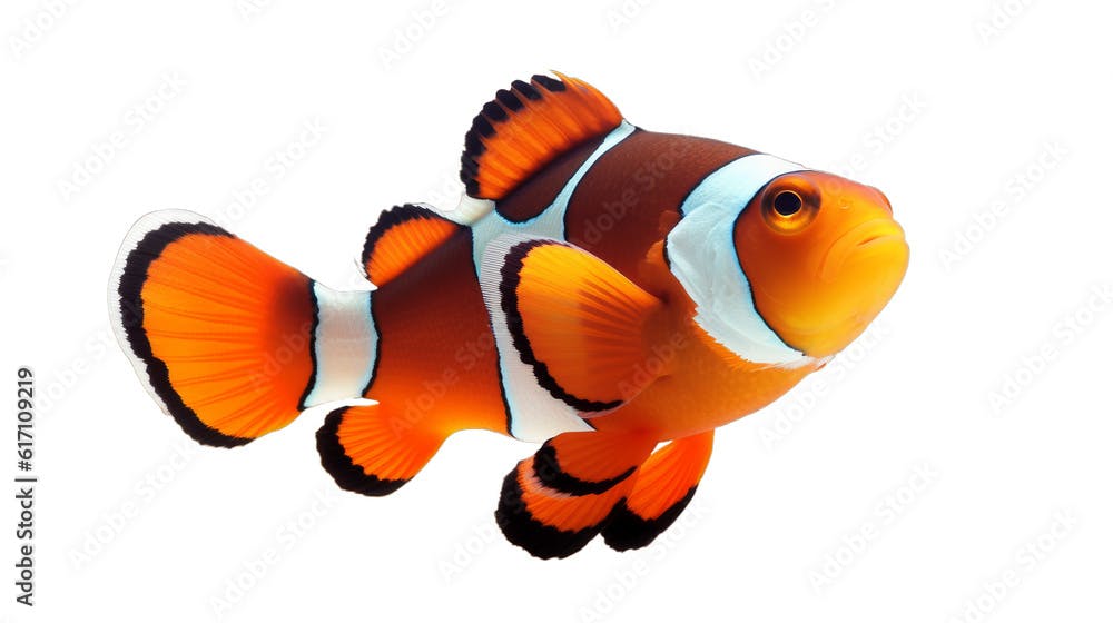 An orange and white clown fish isolated on a transparent background