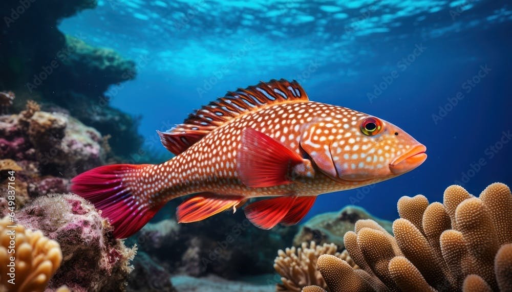 Photo of a coral trout fish swimming underwater