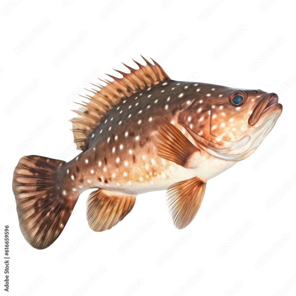 Brown spotted grouper  isolated on white png.