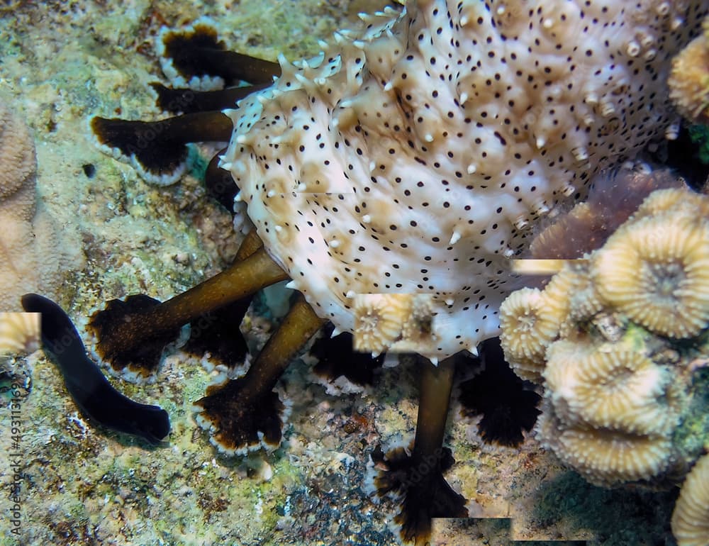 A Blackspotted Sea Cucumber (Pearsonothuria graeffei) in the Red Sea, Egypt