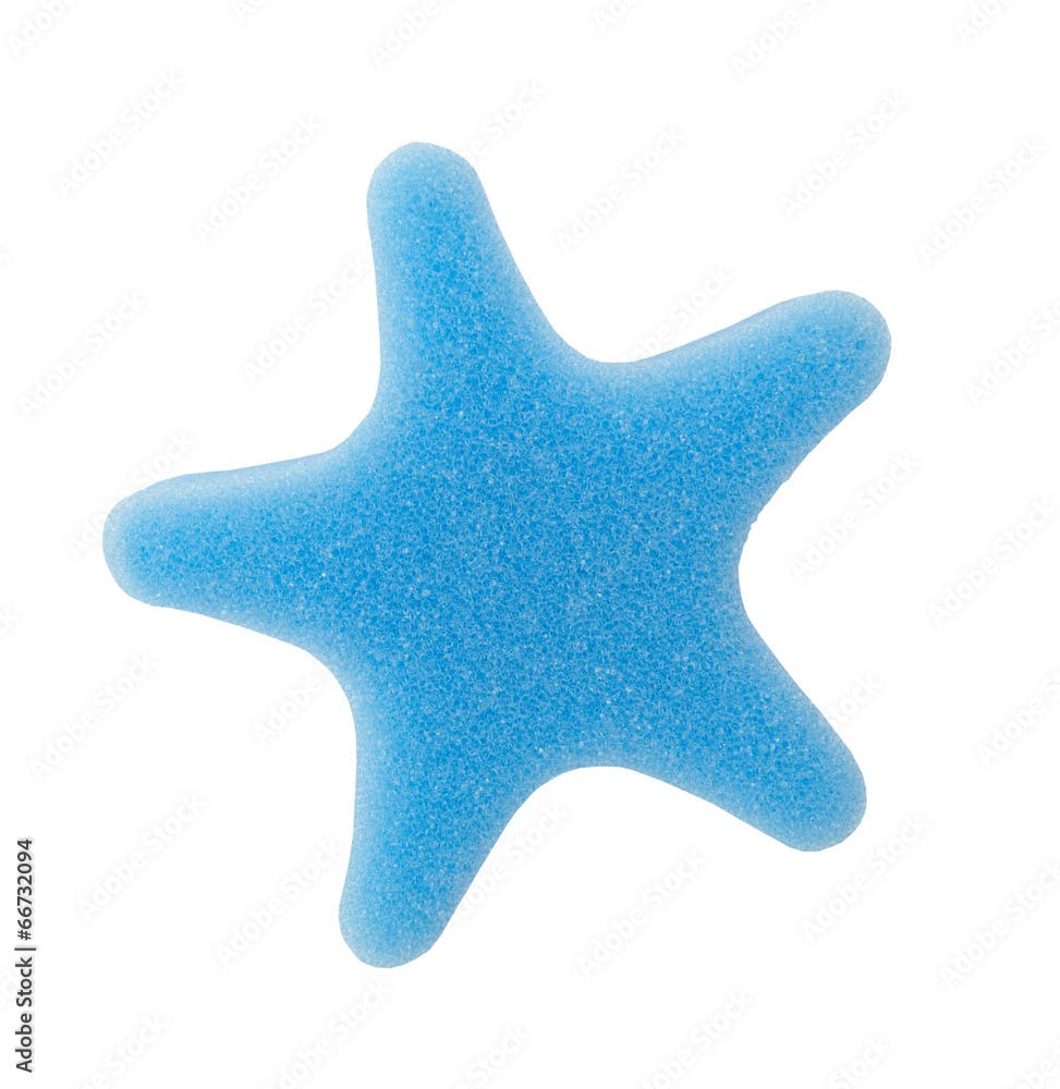 blue sponge bath in shape star isolated on white background
