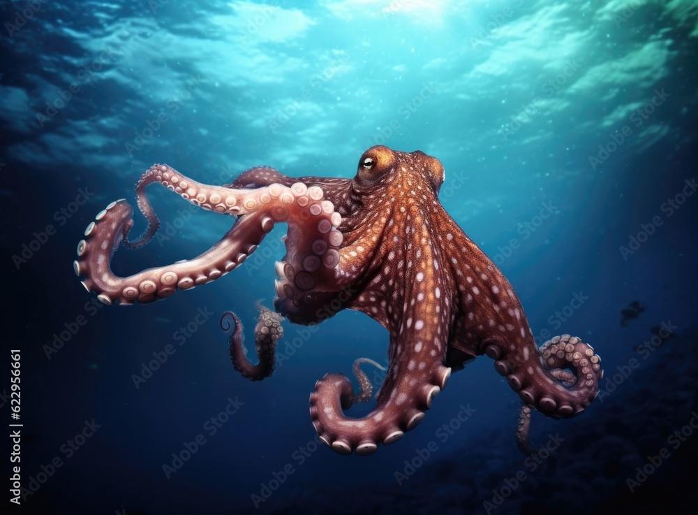 Octopus swimming in the ocean. Generative AI.