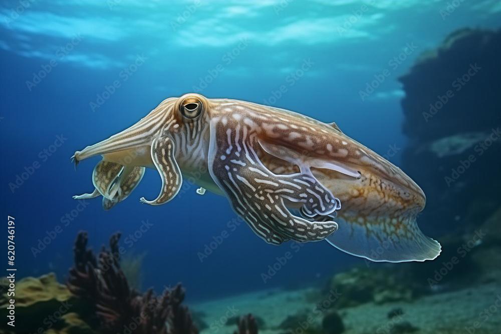 Picture of a cuttlefish (common cuttlefish) underwater