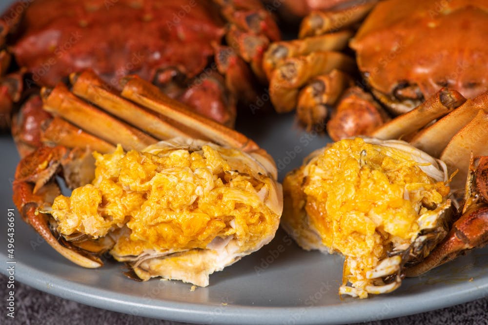cooked chinese hairy crab or mitten crab