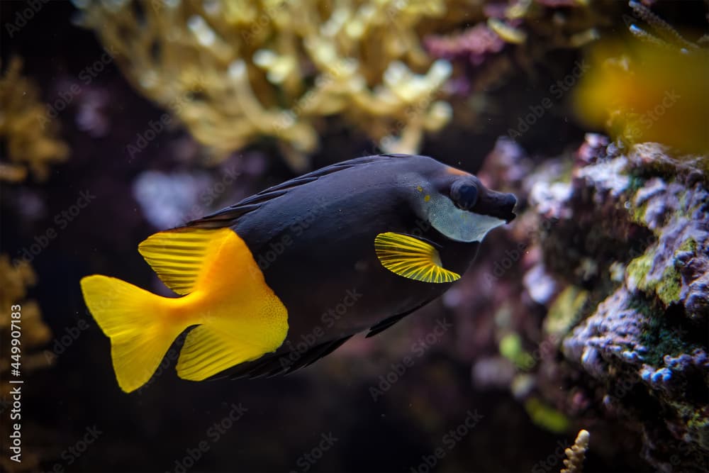 Bicolored foxface Siganus uspi fish underwater in sea