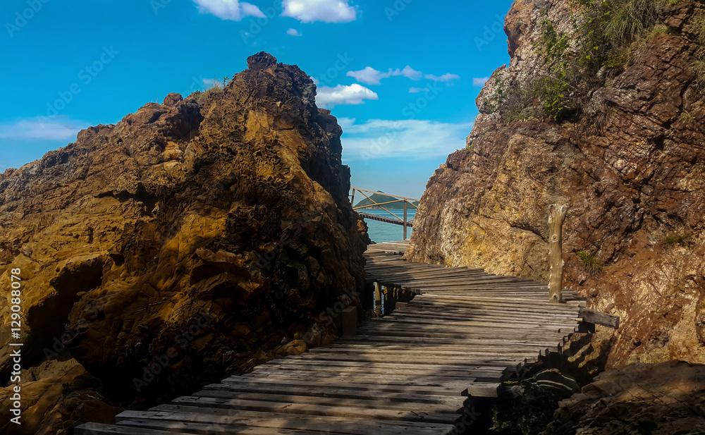 Wood bridge beautiful  in Kham island, Chonburi