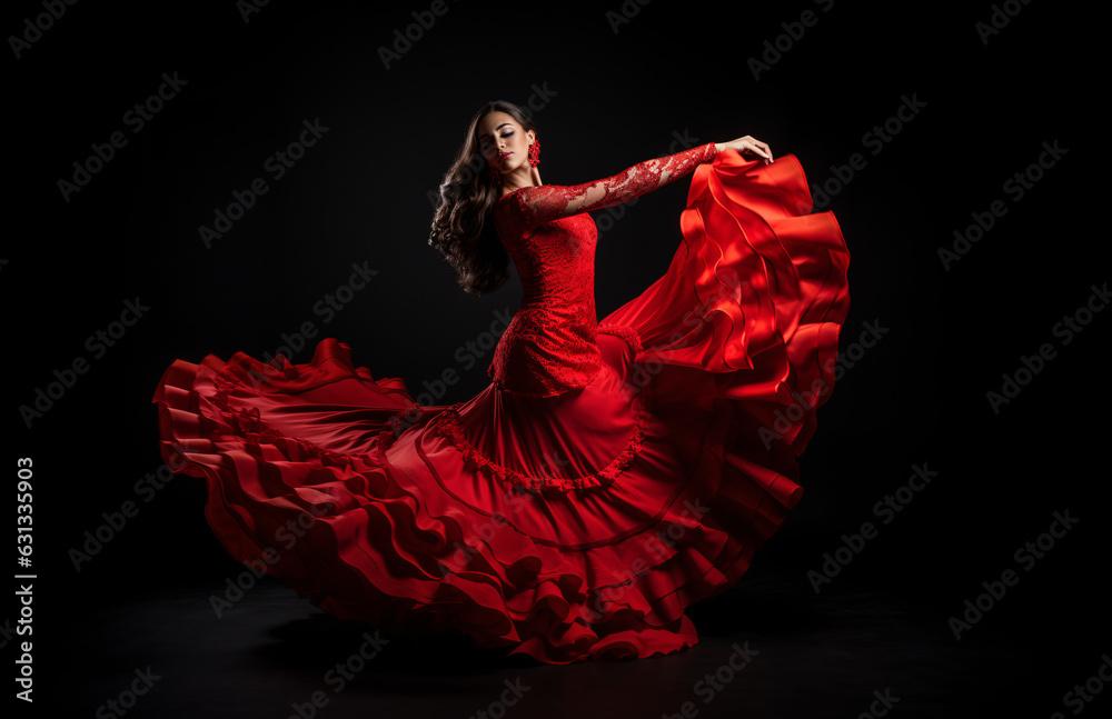 Spanish Dancer in Traditional Flamenco Dress, Passionate Flamenco Dance in Spain, Young Hispanic Flamenco Dancer in Action, Spectacular Flamenco Performance in Spain