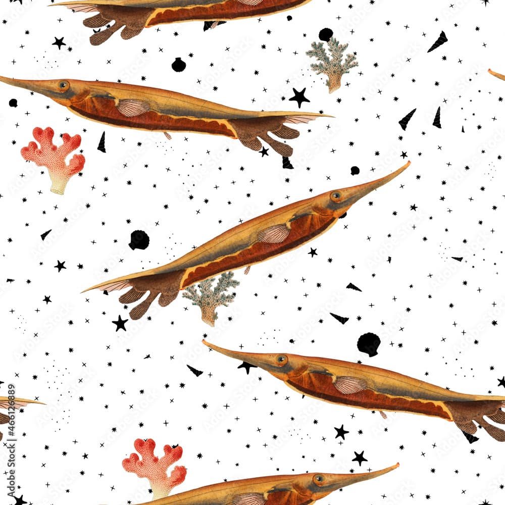 a beautiful and stunning repeated pattern of oceanic creatures called knife fish centriscus scutatus in high definition free download perfect for fabrics, t-shirts, mugs, etc