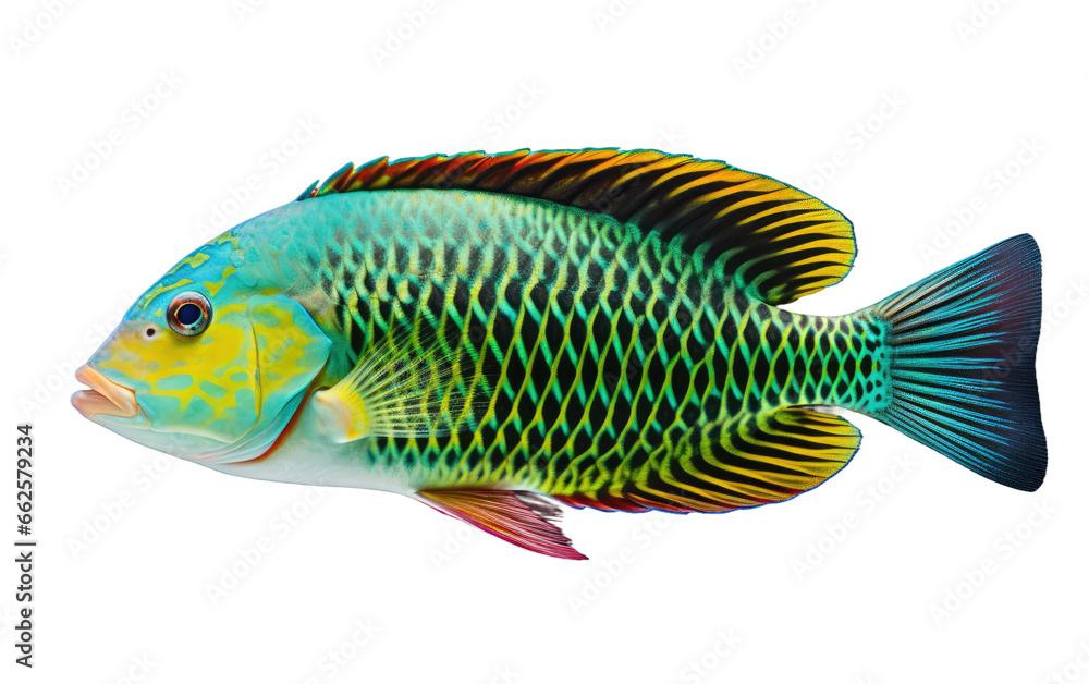 Green Wrasse Fish Isolated on Transparent Background PNG.