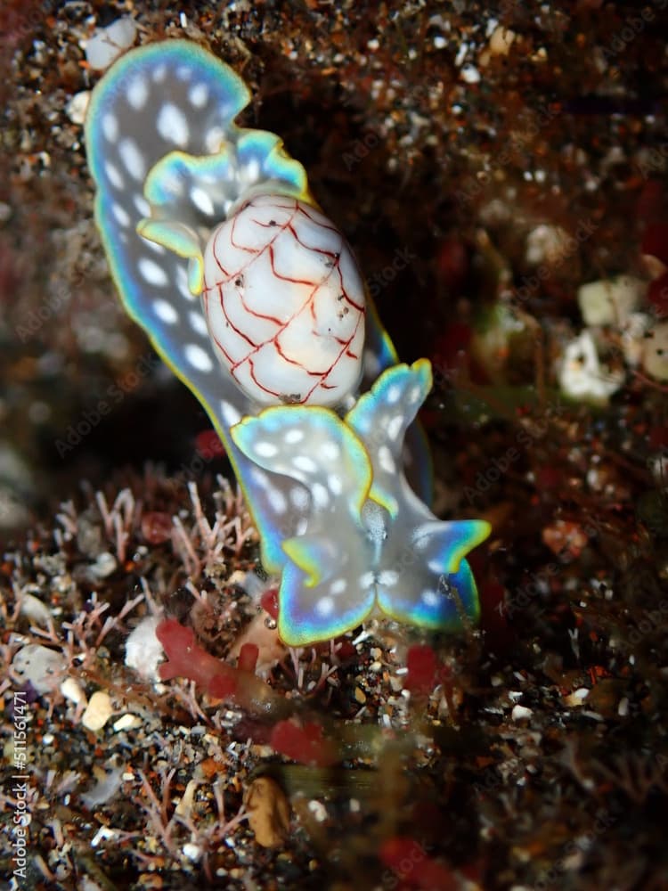 Micromelo undatus, a marine sea snail or slug also known as the bubble snail from the family Aplustridae