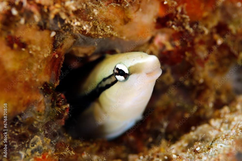 Blenny (unidentified sp) Looking out from its Cavity. Triton Bay, West Papua, Indonesia