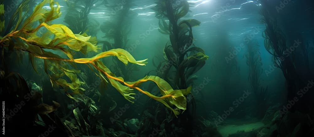 The Channel Islands in California host a vibrant submerged forest of Giant Kelp home to countless marine species With copyspace for text