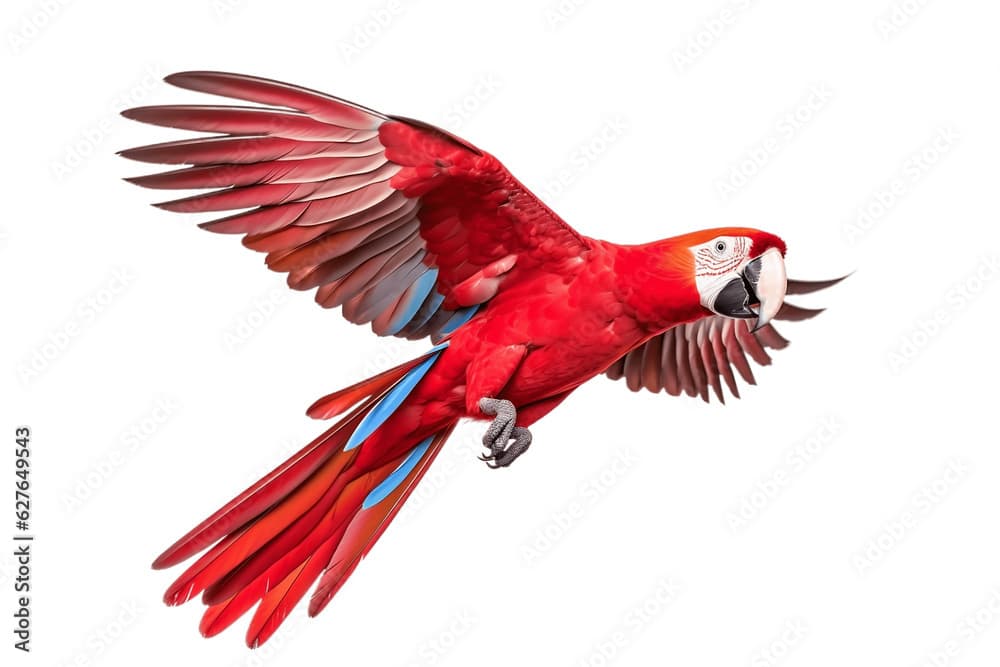 Red Macaw Flying Transparent Background. Generative AI